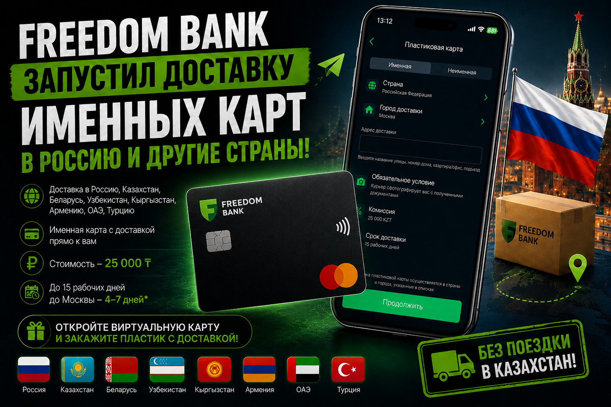 Freedom Bank запустил доставку именных карт в Россию и другие страны